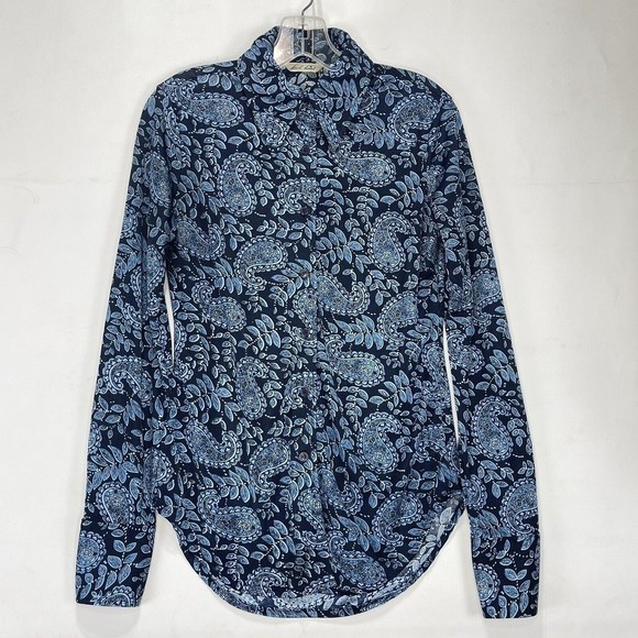 Derek Heart Womens Shirt M Blue Paisley Button Up Long Sleeve Polyester Retro - Picture 10 of 14